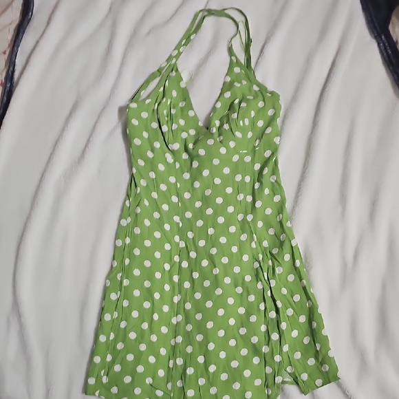 Kimchi Blue Green Polka Dot Halter Dress - Picture 1 of 5